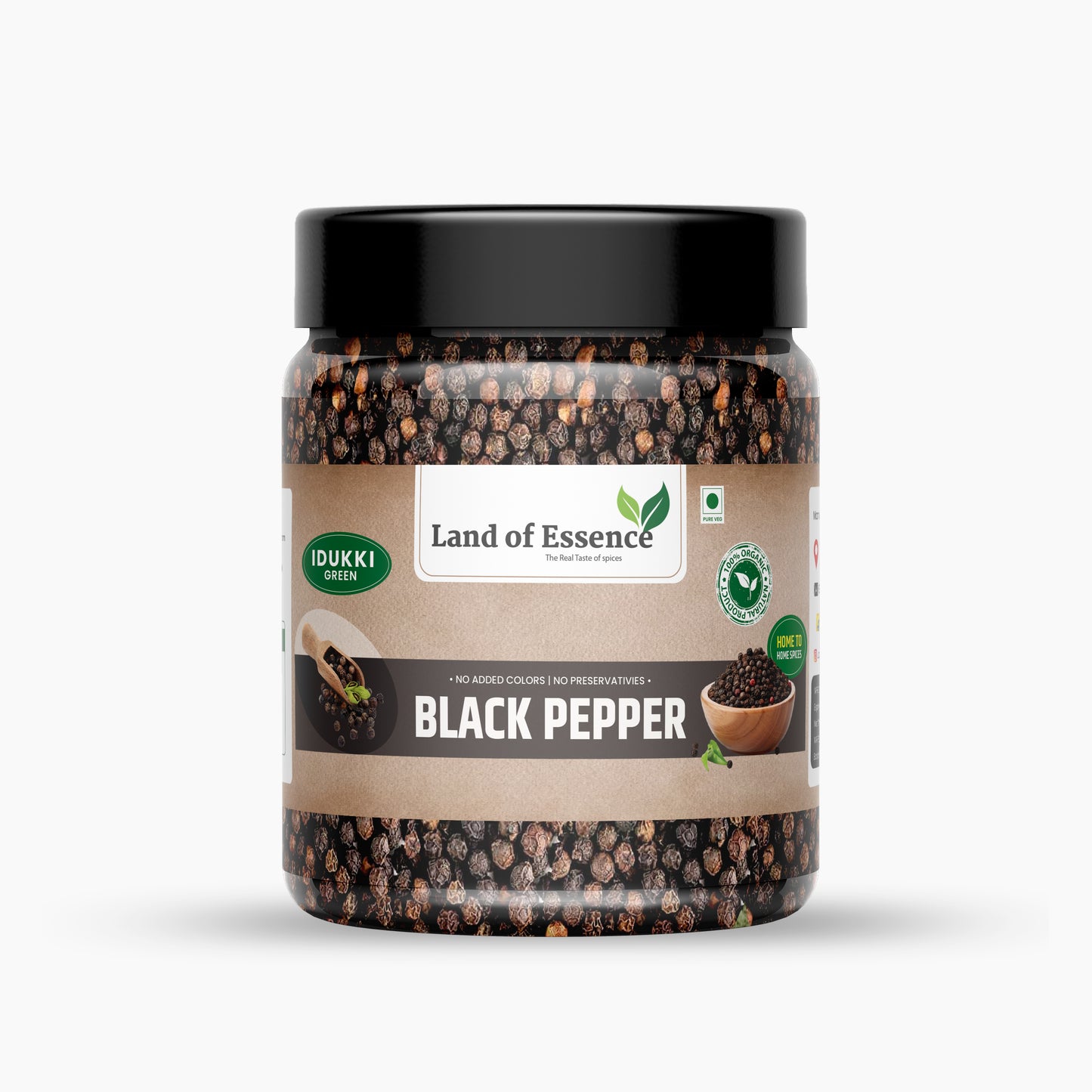 Land of Essence Black Pepper | Whole Kaali Mirch | Preservative-Free | Bold & Aromatic