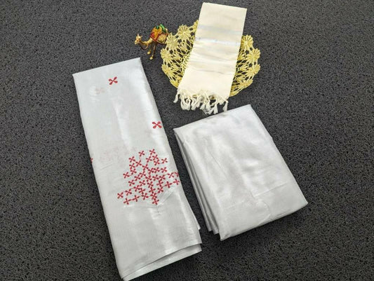 Techipoo silver tissue chudidar set material unstiched