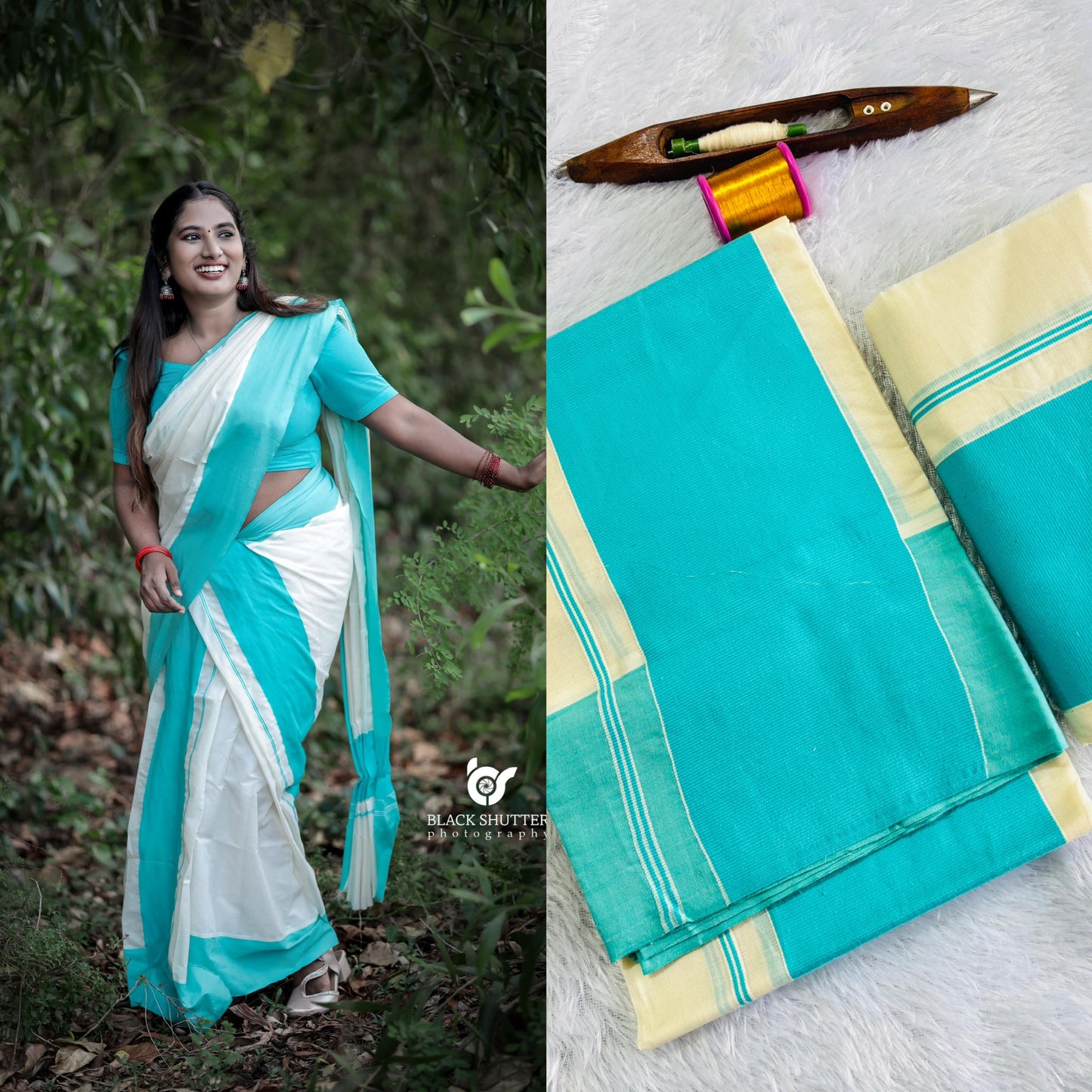 Big kattikara set mundu turquoise colour 2.80 cotton