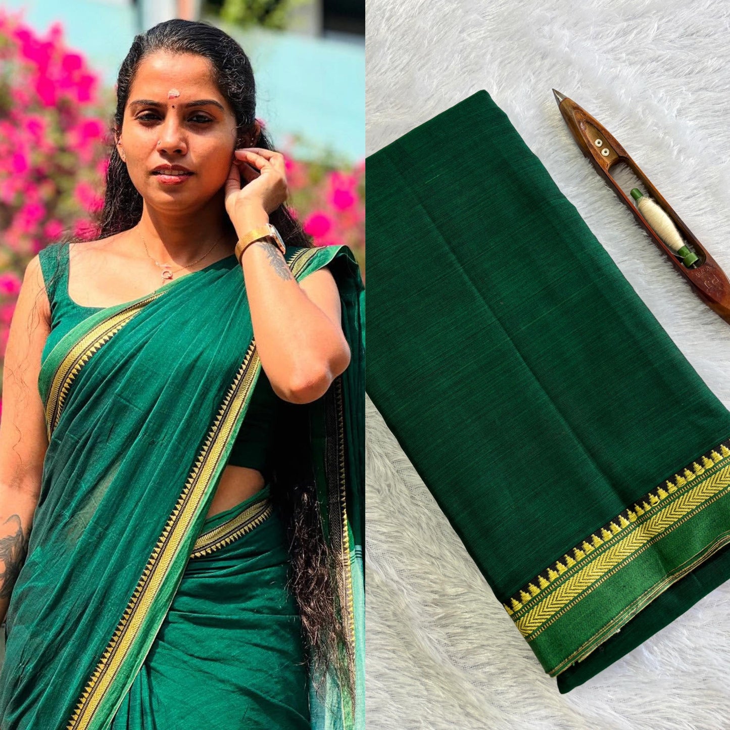 Chettinad micro temple border pure cotton saree