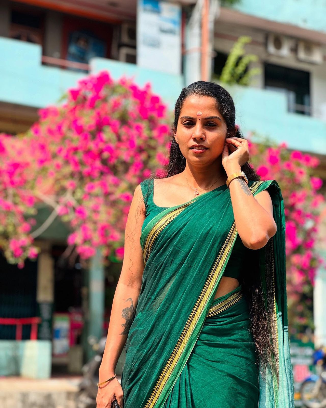 Chettinad micro temple border pure cotton saree