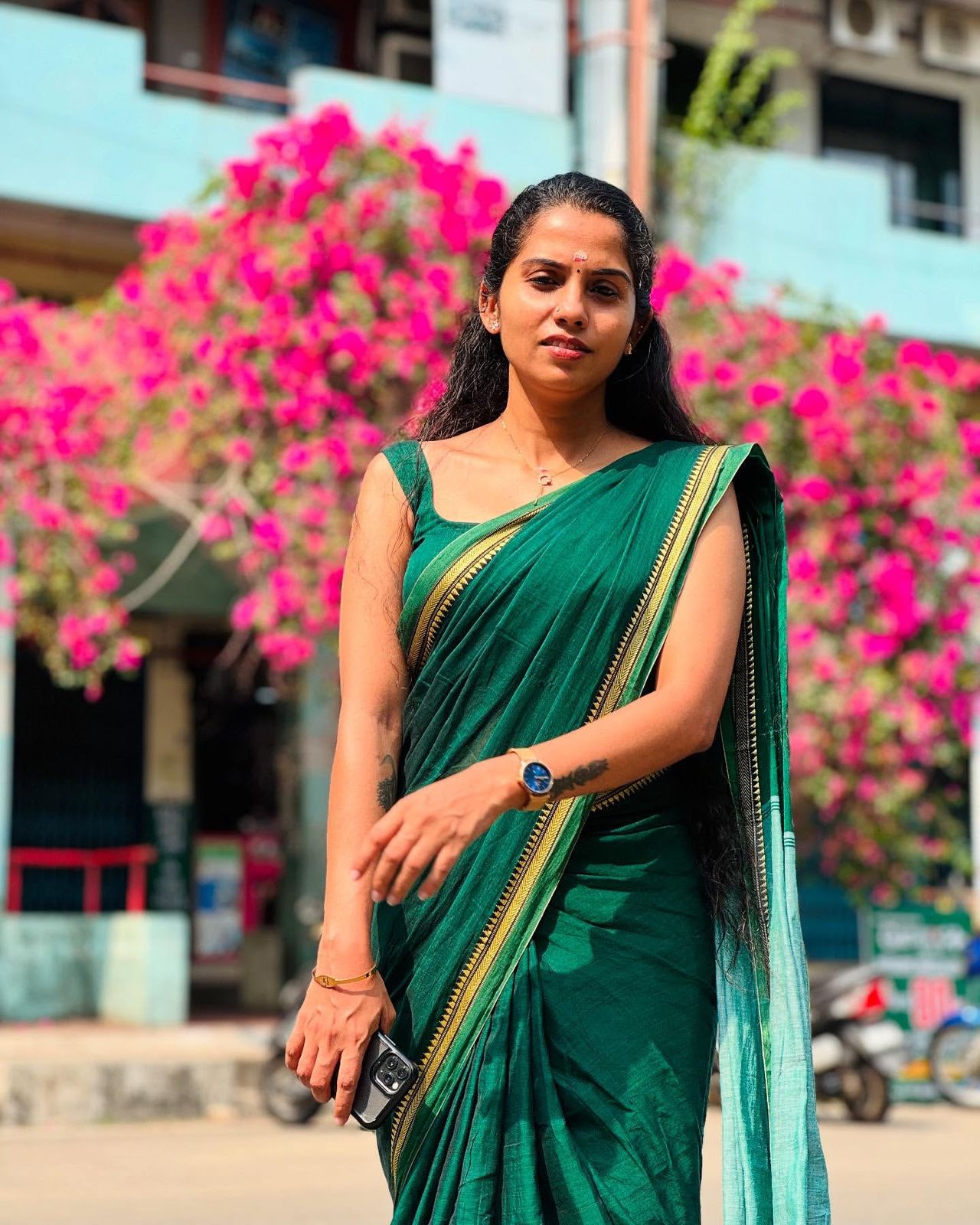 Chettinad micro temple border pure cotton saree