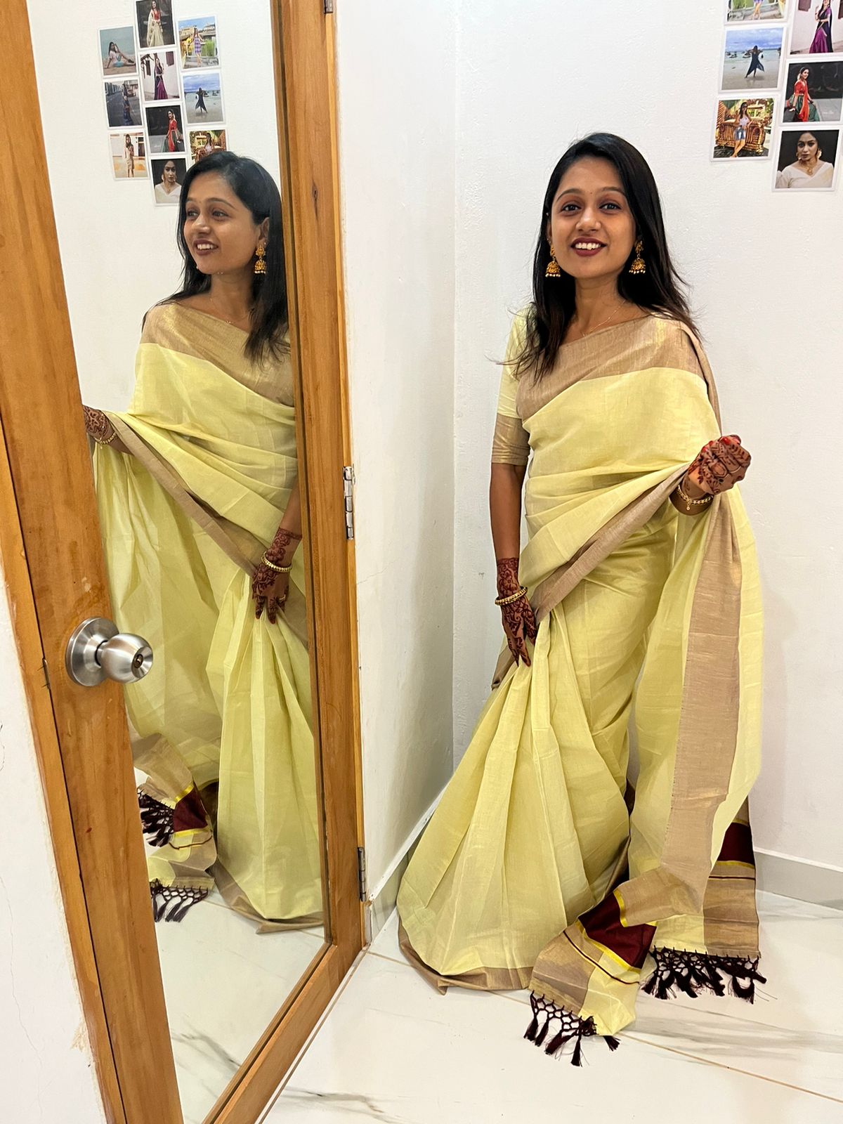 5 inch color kasavu golden tissue ready to wear saree with tussles