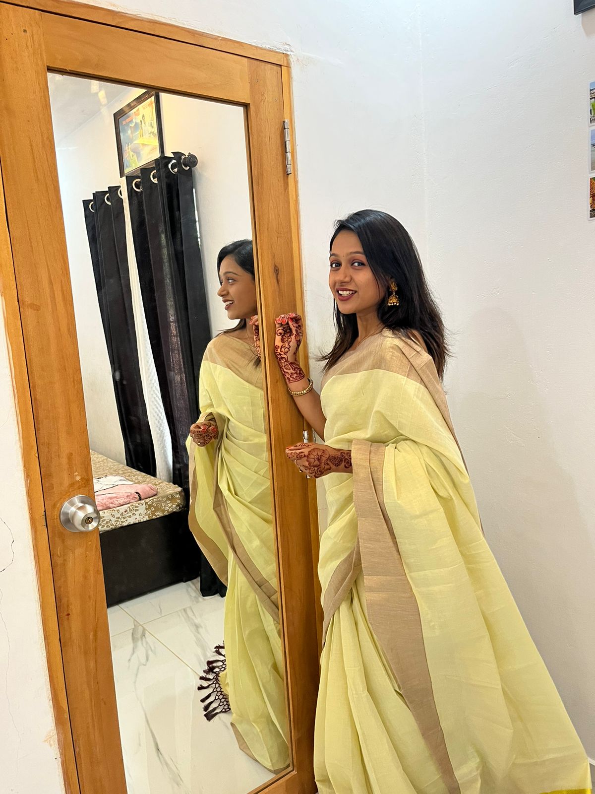 5 inch color kasavu golden tissue ready to wear saree with tussles