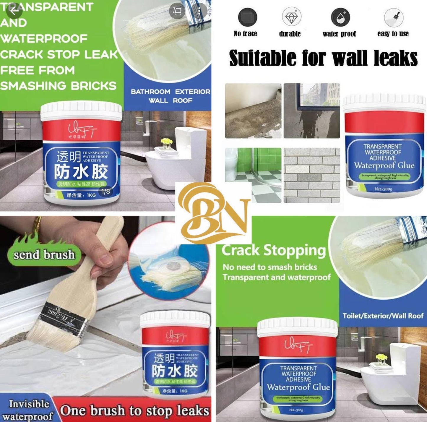 Transparent waterproof glue bathroom kitchen brick-free waterproof paint exterior wall roof window sill waterproof leak repair