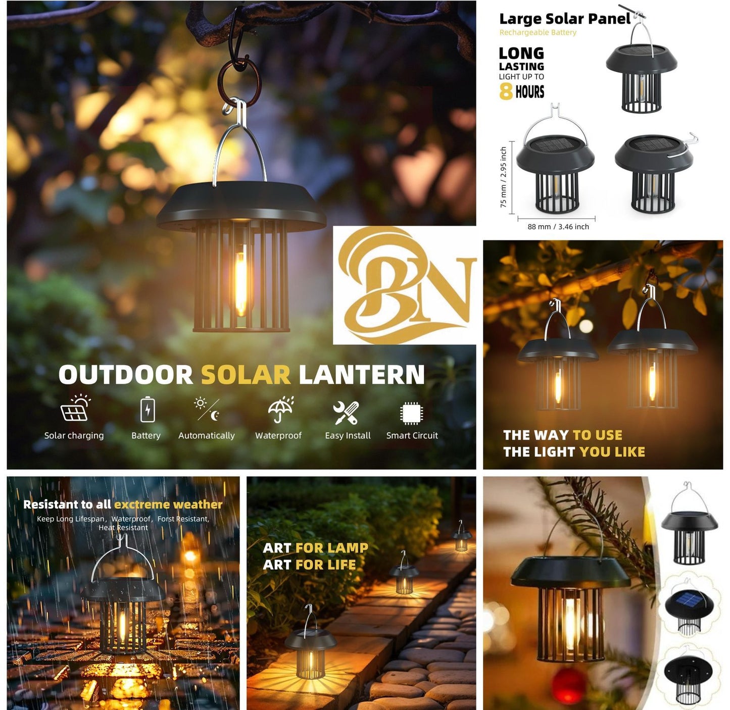 Hanging Outdoor Solar Lantern, Waterproof & Easy to Install