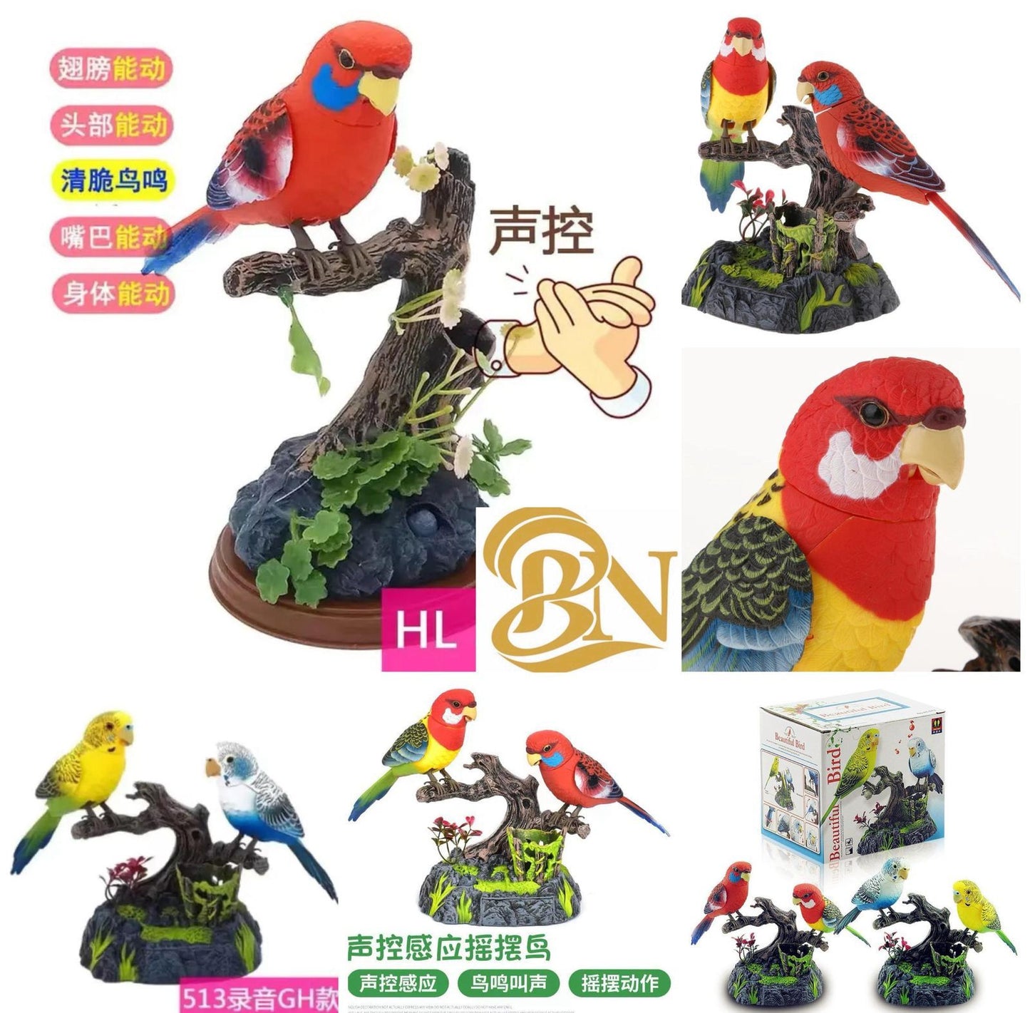 Electric Birds Toys Battery Operated Office Desk Home Decor Novelty Gift 2 Parrot Voice