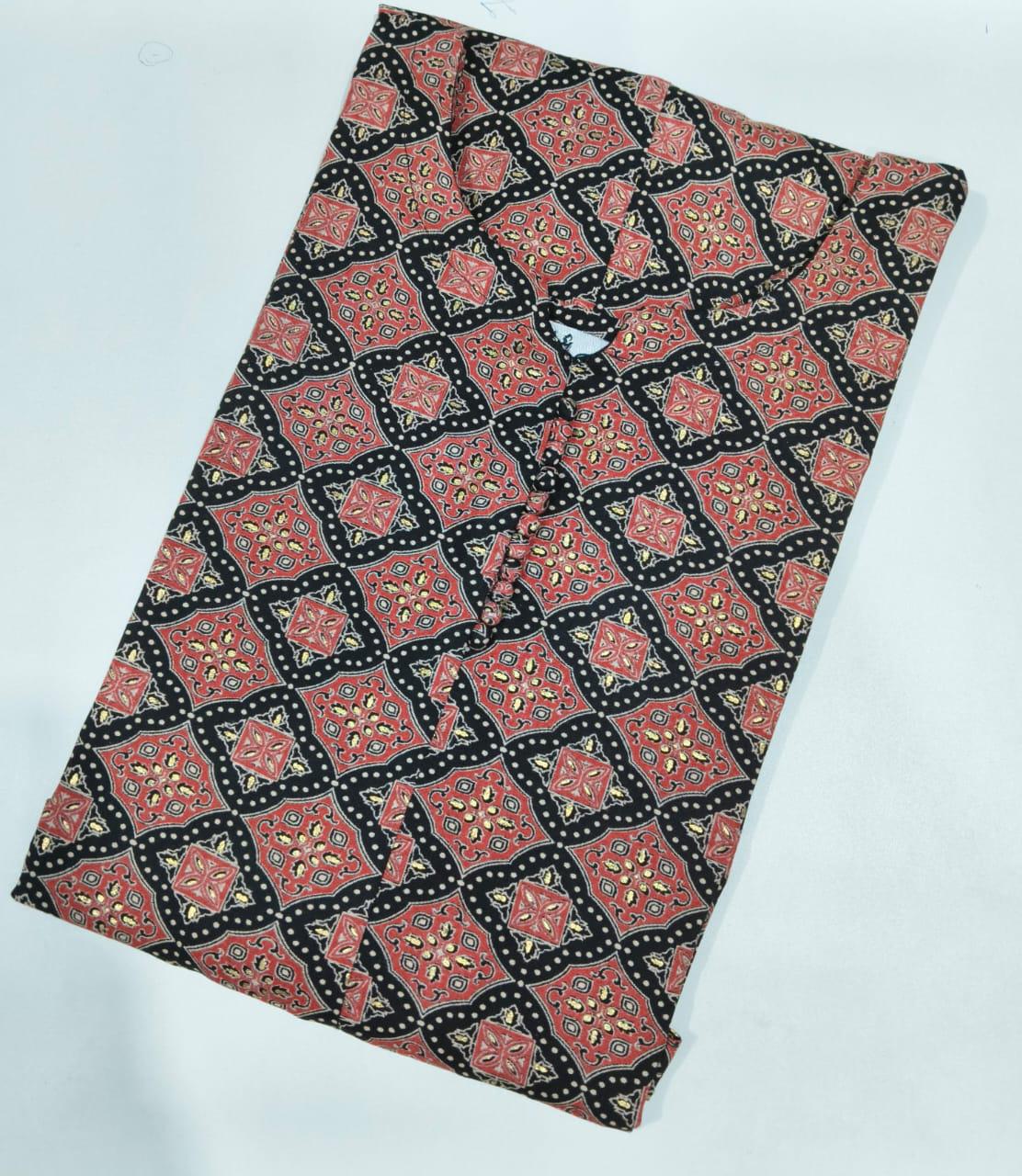 Stylish Printed Kurti in Black with Heritage Tile Pattern