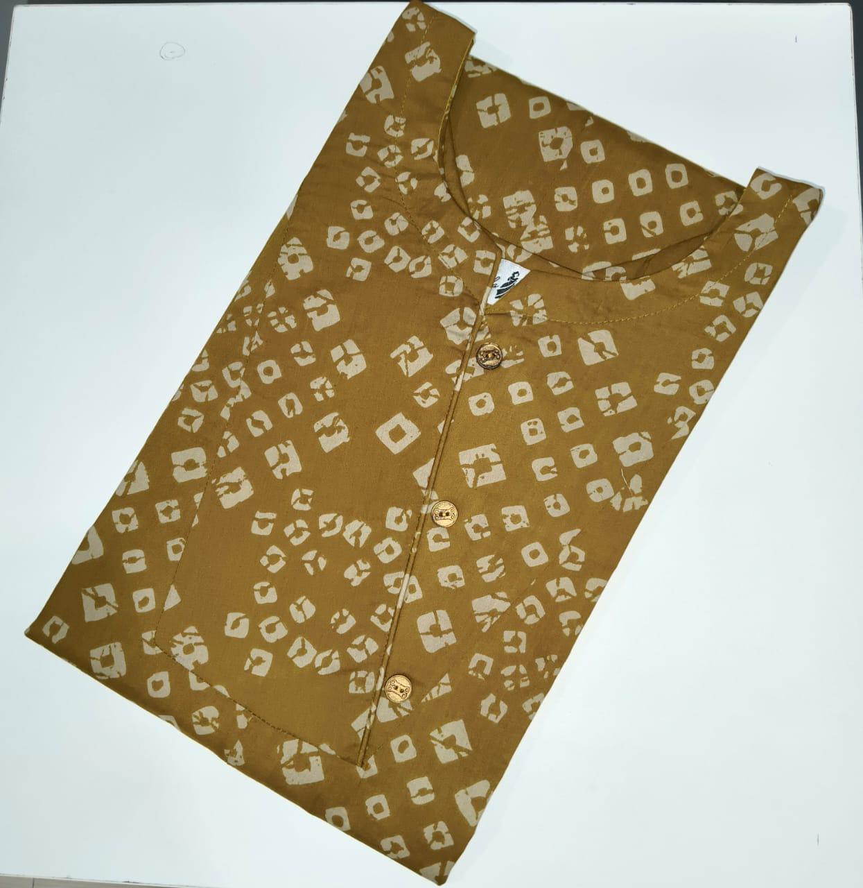 Mustard Abstract Printed Cotton Kurti with Wooden Buttons