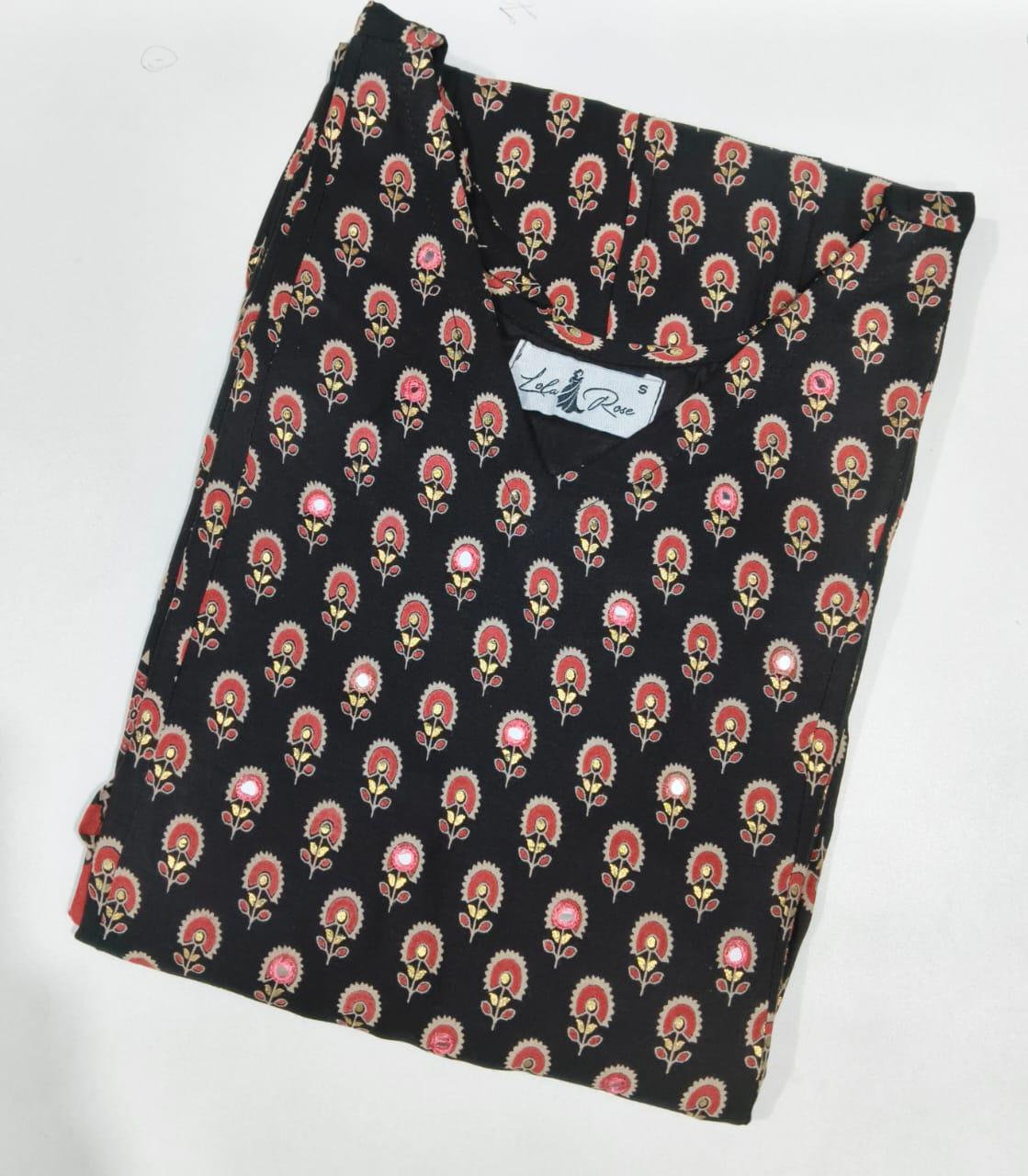Black Floral Print Kurti