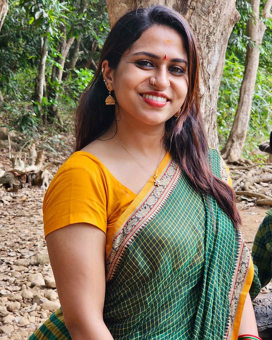 Chettinad 1000 checks elephant peacock mango border pure cotton saree