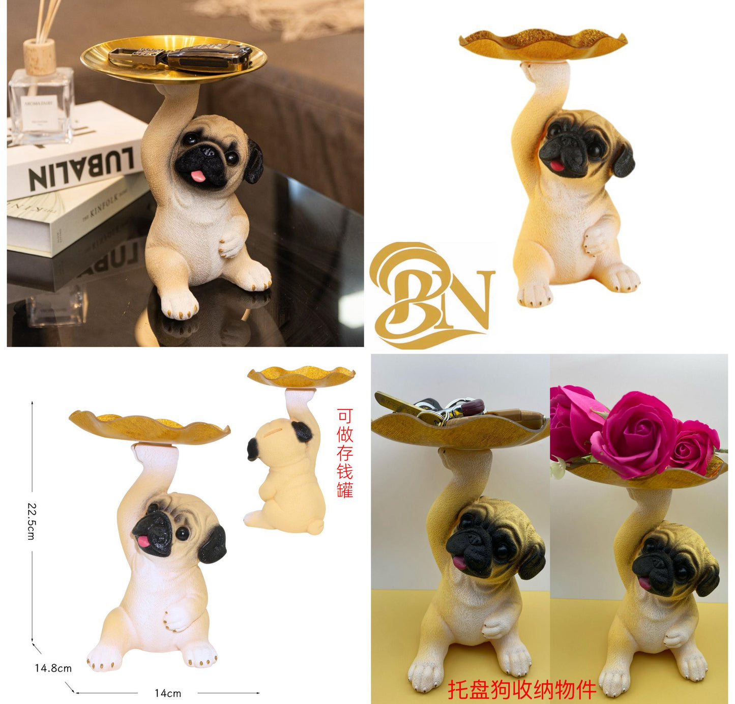 Pug Dog Statue for Entryway Key Holder Multipurpose