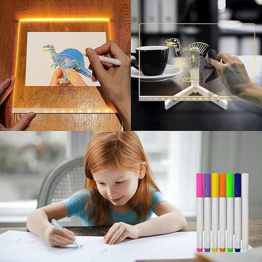 LED Message Board | 3D Acrylic Writing Board with 7 Pen Lamp Light