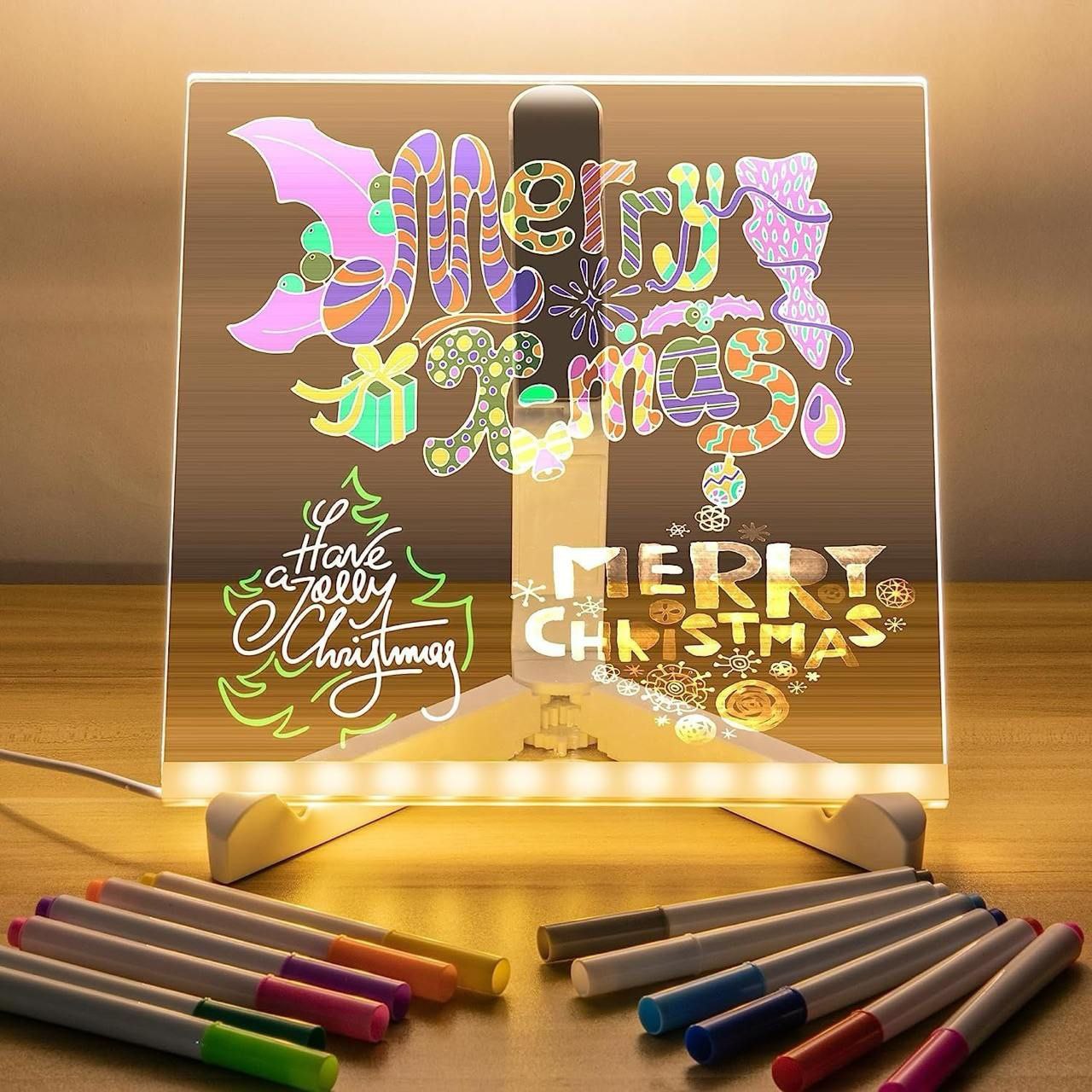 LED Message Board | 3D Acrylic Writing Board with 7 Pen Lamp Light