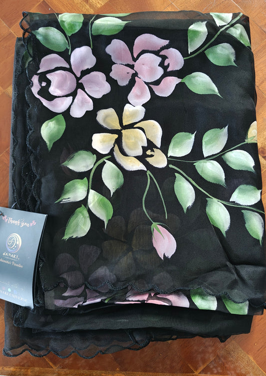 Janaki.universe-Organza with hand Paint