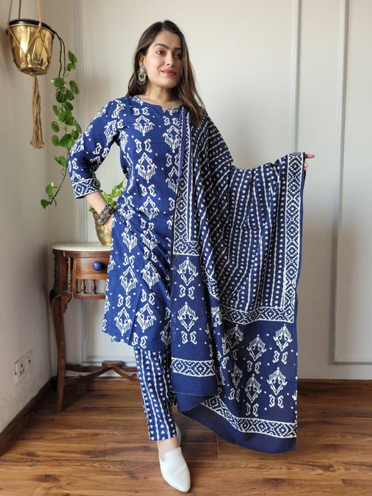 Pure Cotton Kurti Pant With Dupatta