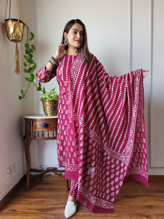 Pure Cotton Kurti Pant With Dupatta