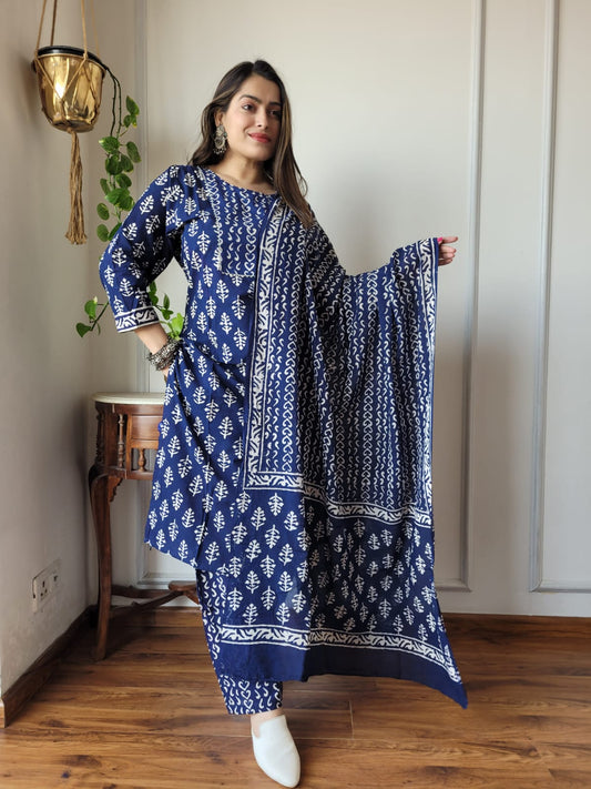 Pure Cotton Kurti Pant With Dupatta