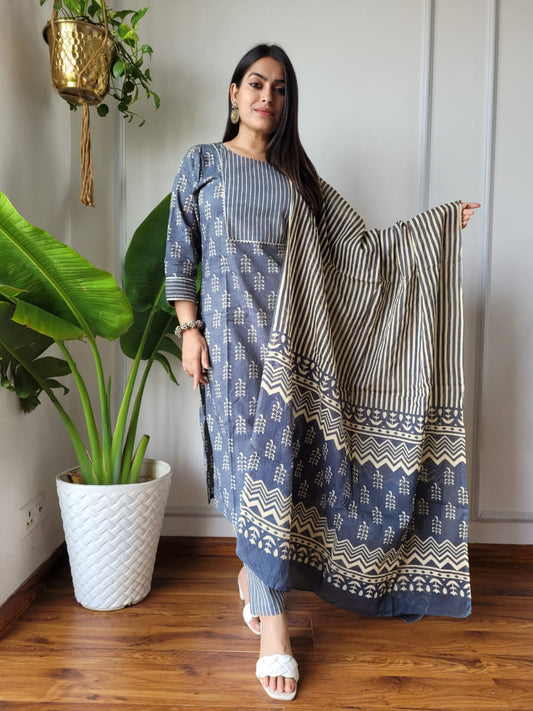 Pure Cotton Kurti Pant With Dupatta
