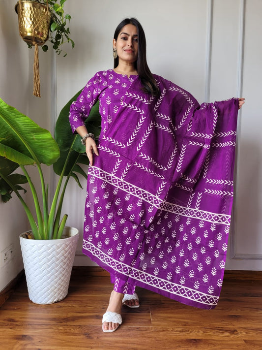 Pure Cotton Kurti Pant With Dupatta
