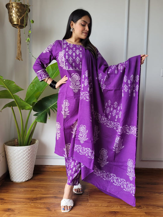 Pure Cotton Kurti Pant With Dupatta