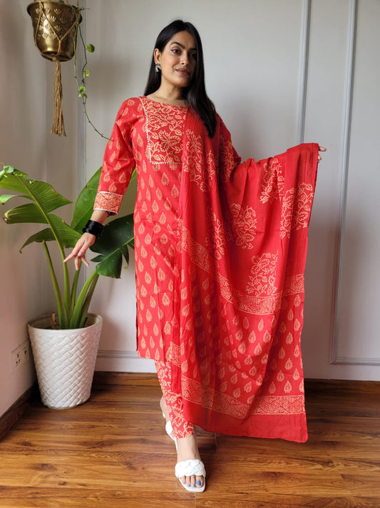 Pure Cotton Kurti Pant With Dupatta