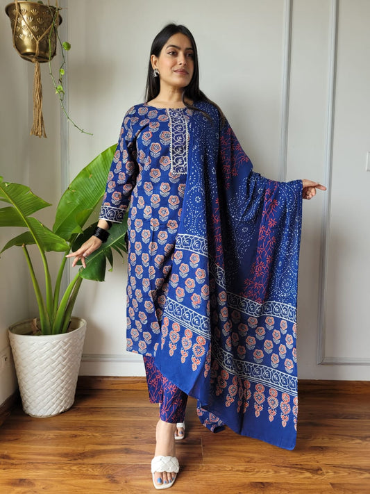 Pure Cotton Kurti Pant With Dupatta