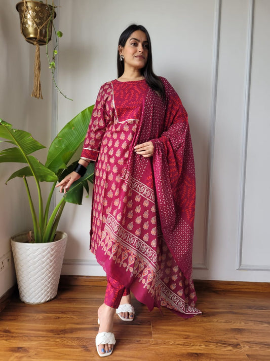 Pure Cotton Kurti Pant With Dupatta