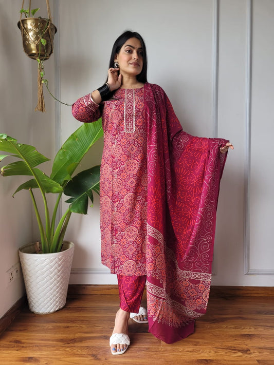 Pure Cotton Kurti Pant With Dupatta