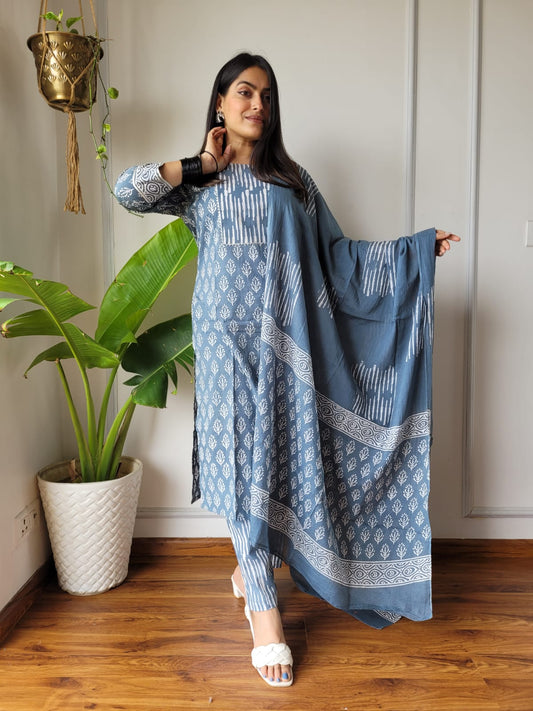 Pure Cotton Kurti Pant With Dupatta