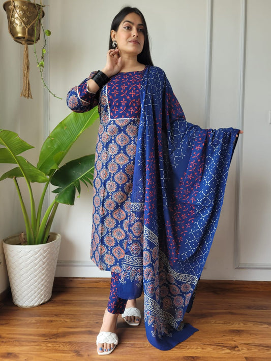 Pure Cotton Kurti Pant With Dupatta