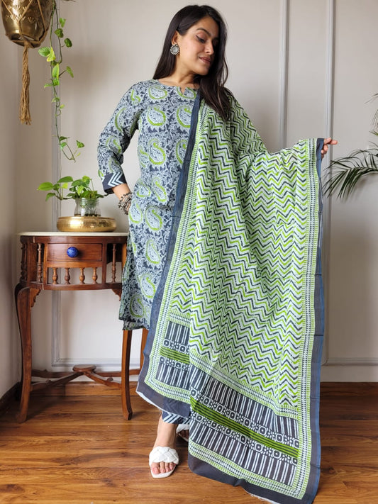 Pure Cotton Kurti Pant With Dupatta