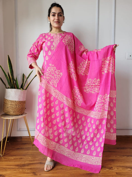 Pure Cotton Kurti Pant With Dupatta