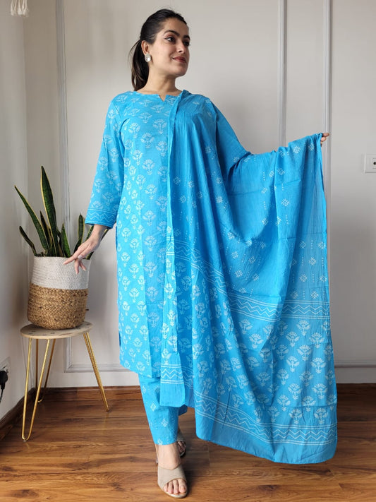 Pure Cotton Kurti Pant With Dupatta