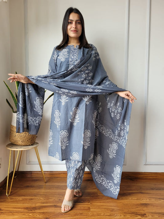 Pure Cotton Kurti Pant With Dupatta