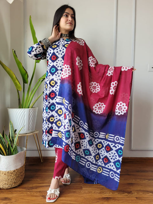 Pure Cotton Kurti Pant With Dupatta