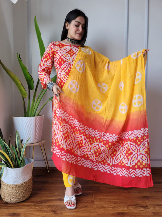 Pure Cotton Kurti Pant With Dupatta