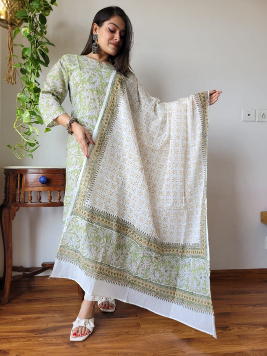 Pure Cotton Kurti Pant With Dupatta