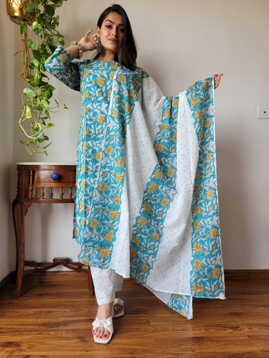 Pure Cotton Kurti Pant With Dupatta