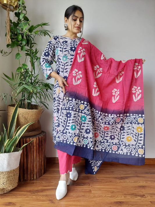 Pure Cotton Kurti Pant With Dupatta