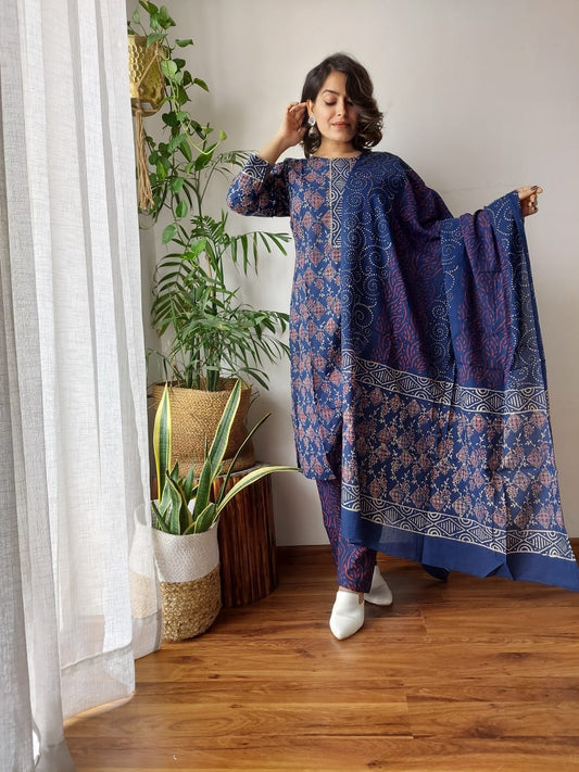 Pure Cotton Kurti Pant With Dupatta