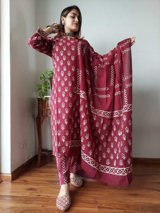Pure Cotton Kurti Pant With Dupatta