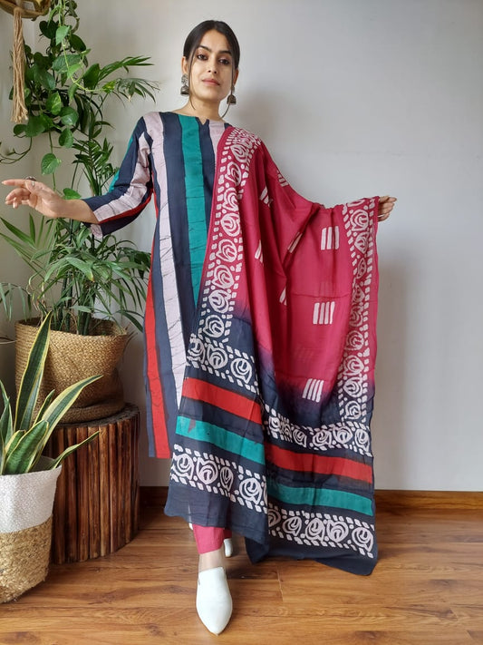 Pure Cotton Kurti Pant With Dupatta