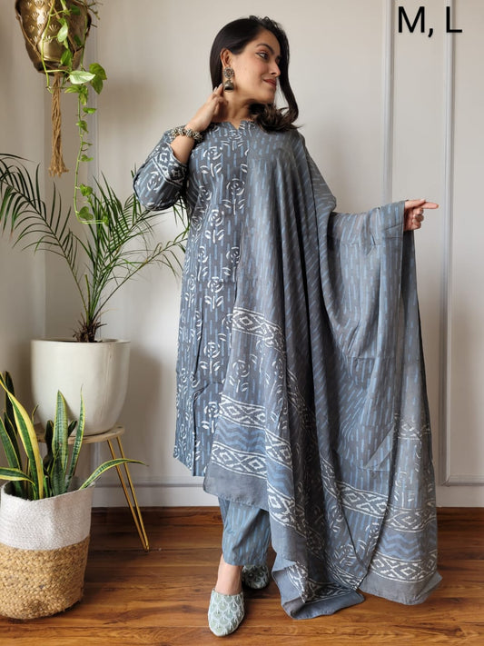 Pure Cotton Kurti Pant With Dupatta