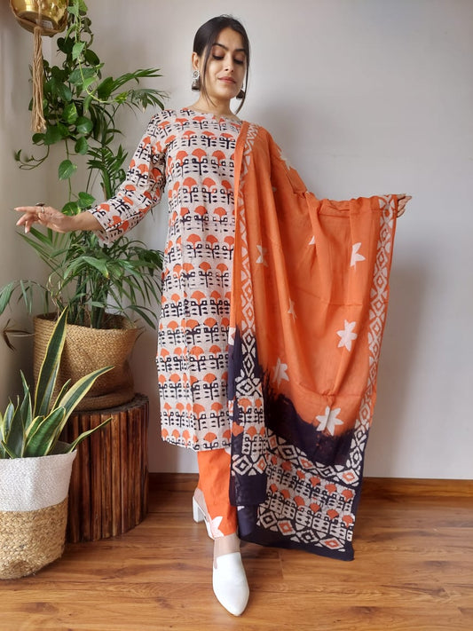 Pure Cotton Kurti Pant With Dupatta