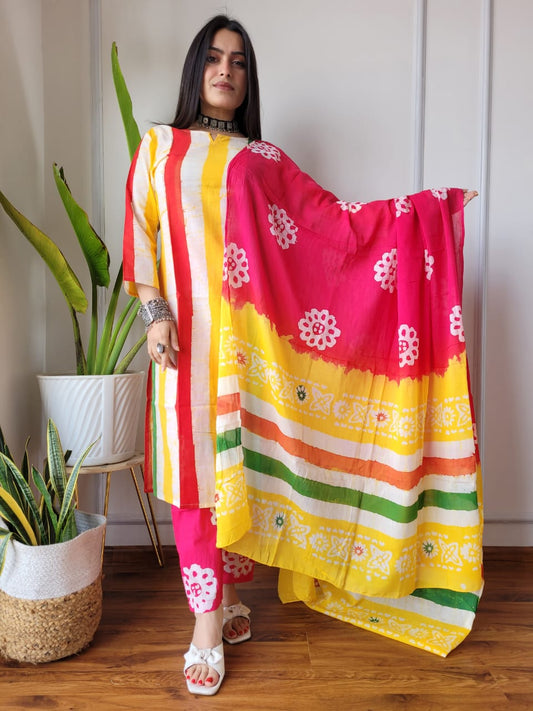 Pure Cotton Kurti Pant With Dupatta
