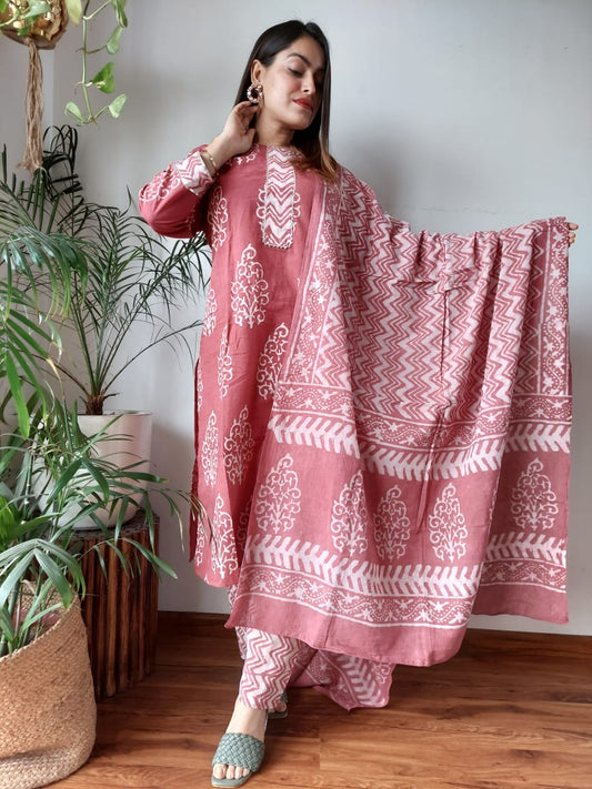 Pure Cotton Kurti Pant With Dupatta
