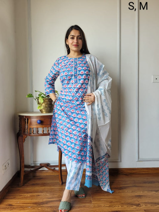 Pure Cotton Kurti Pant With Dupatta