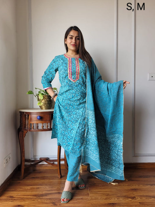 Pure Cotton Kurti Pant With Dupatta