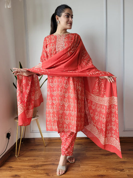 Pure Cotton Kurti Pant With Dupatta